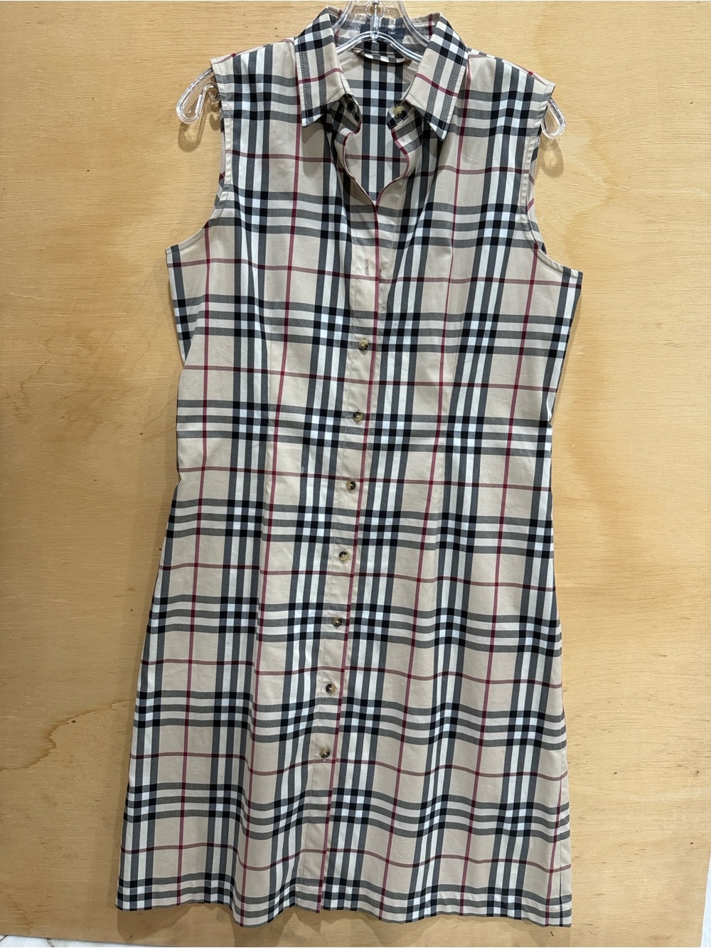Burberry Nova Sleeveless Plaid Button-Front Dress - Beige/Black/Red size 10 US